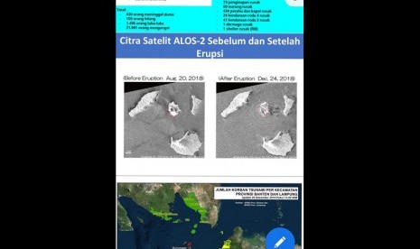  Kondisi Gunung Anak Krakatau sebelum tsunami 20 Agustus 2018 dan  sesudah tsunami 24 Desember 2018. 