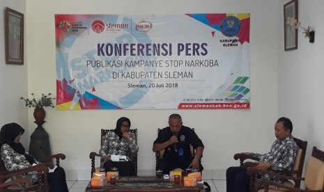 Konferensi pers Hari Anti Narkoba Internasional di Kantor Humas Pemkab Sleman, Jumat (22/7). 