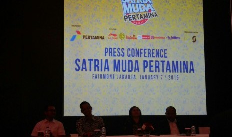 Konferensi pers kerja sama Satria Muda dengan Pertamina.