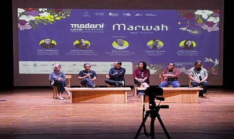 Konferensi pers Madani International Film Festival di TIM, Jakarta, pada Senin (1/9/2024). Madani IFF akan digelar 3-6 Oktober 2024 di beberapa titik di Jakarta.