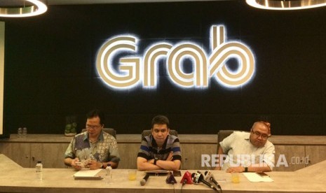 Konferensi pers oleh Grab Indonesia terkait aksi demo para driver akibat akun mereka yang di suspend secara tiba-tiba, Kamis (6/7) siang. 