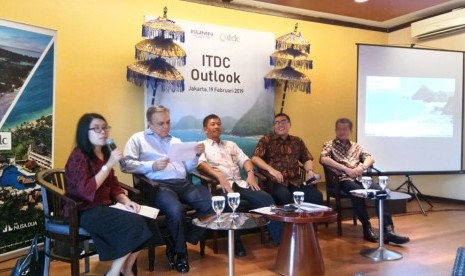 Konferensi Pers PT Pengembangan Pariwisata Indonesia atau ITDC oleh jajaran direksi perusahaan di Jakarta, Selasa (19/2) sore. 