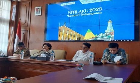 Konferensi pers terkait rangkaian kegiatan Nitilaku 2023 dalam rangka Dies Natalis ke-74 UGM di Gedung Pusat UGM, Sleman. 