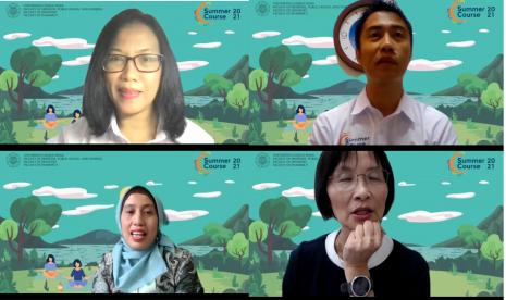 Konferensi pers The 2021 Virtual Summer Course on Interprofessional Health Care, Senin (1/11). Kegiatan yang digelar oleh Fakultas Kedokteran-Kesehatan Masyarakat dan Keperawatan (FK-KMK) bekerja sama dengan Fakultas Kedokteran Gigi dan Farmasi UGM tersebut akan berlangsung 1-12 November 2021.