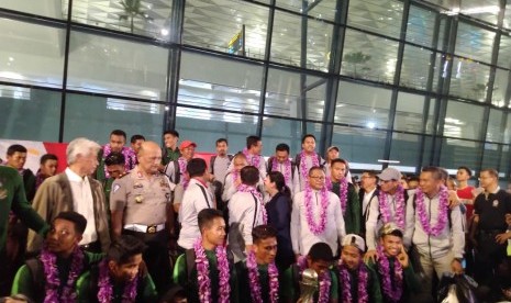 Young Garuda squad holds a press conference at Soekarno-Hatta International Airport, Wednesday (Feb 27). 