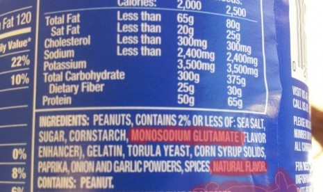 Label makanan mengandung Monosodium Glutamat (MSG)