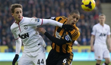 Laga antara Hull City melawan Manchester United di KC Stadium.