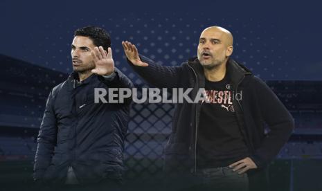 Laga Manchester City vs Arsenal, pertemuan dua sahabat lama Mikel Arteta (kiri) dan Pep Guardiola.