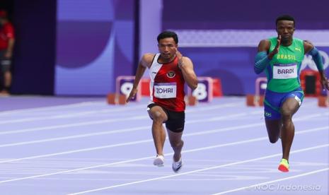 Lalu Muhammad Zohri (kiri) saat berlomba di nomor 100 meter Olimpiade Paris 2024.