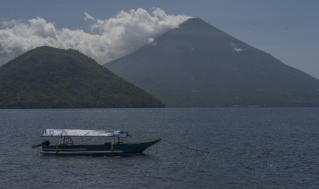 Maitara Island (left) and Tidore (right) seen from Fitu village, South Ternate, North Maluku.