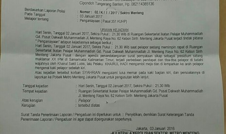  Laporan Polisi Nomor: 02/K/I/2017/Sektor Menteng terkait penganiayaan yang menimpa korban.