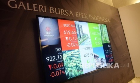 Layar indeks harga saham gabungan (IHSG) di BEI, Jakarta. ilustrasi