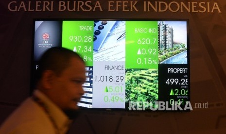 Layar indeks harga saham gabungan (IHSG) di BEI, Jakarta, Selasa (3/10).