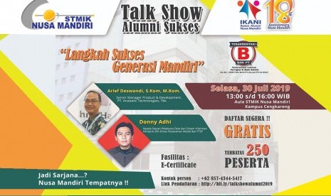 Lefleat talkshow alumni sukses tanggal 30 Juli.