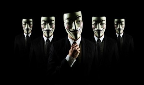 Legiun Peretas Anonymous dengan topeng Guy Fawkes (ilustrasi)