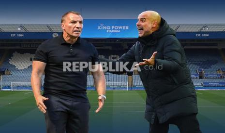 Pelatih Leicester City Brendan Rodgers Vs pelatih Manchester City Pep Guardiola (kanan).