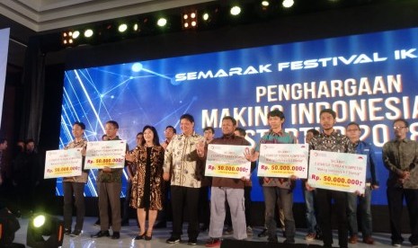 Lima start up mendapatkan anugerah Making Indonesia Start Up 4.0 2018 di Jakarta, Kamis (13/12).