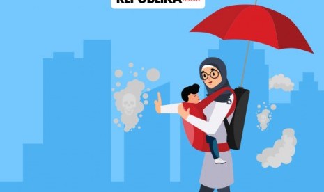 Ibu dan anak terpapar polusi udara. Menurut IDAI,, polusi udara memiliki dampak kesehatan berbahaya bagi anak.