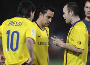 Lionel Messi, Xavi Hernandez dan Andreas Iniesta