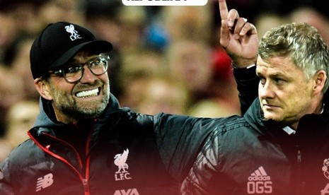 Pelatih Liverpool Juergen Klopp dan pelatih MU Ole Gunnar Solskjaer (kanan).