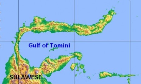 Location of Tomini Gulf in Sulawesi (map)