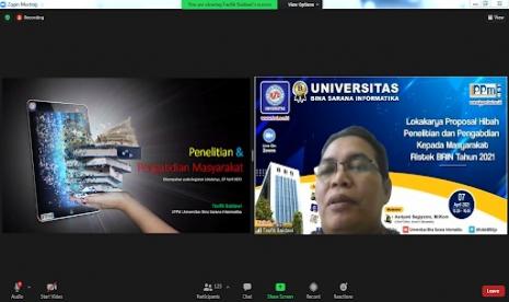 Lokakarya proposal hibah penelitian dan pengabdian kepada masyarakat Ristek BRIN tahun 2021 sukses diadakan oleh Universitas BSI (Bina Sarana Informatika)