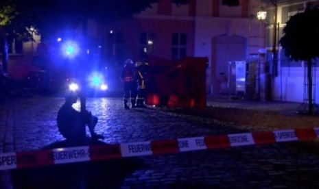 Lokasi bom bunuh diri di dekat Bar Ansbach, Jerman yang dilakukan pengungsi Suriah.