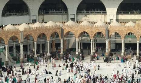 Lokasi di antara Gerbang Malik Abdulaziz dan Gerbang Malik Fahd di Masjidil Haram, Makkah, Ahad (2/9). Disekitar wilayah itu malaikat Jibril disebut menambatkan Buraq sebelum bertolak dengan Rasulullah menjalani Isra Mi'raj.