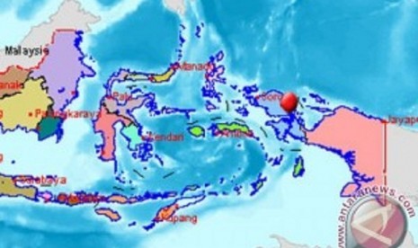 Lokasi gempa bumi berkekuatan 6,2 skala richter di Tambrauw, Papua Barat, Jumat (1/6/2012).