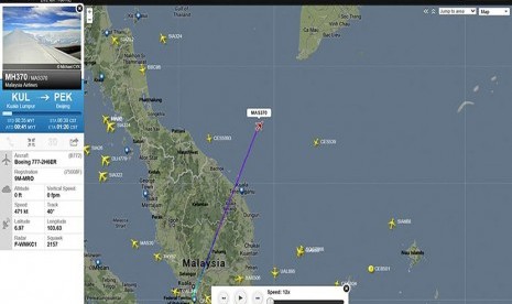   Lokasi kontak terakhir dari pesawat MH 370 Malaysia Airlines yang terpantau oleh radar.