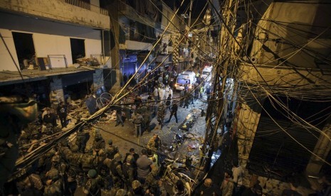 Lokasi ledakan bom kembar di Lebanon, Kamis (12/11) malam. 