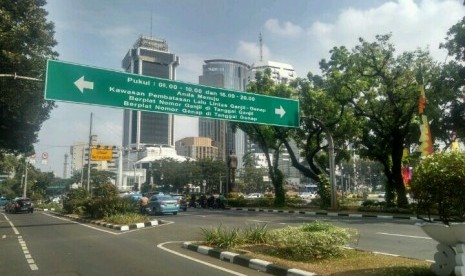 Lokasi penambahan dua kamera Electronic Traffic Law Enforcement  (ETLE) jenis ANPR (Automatic Number Plate Recognation di Simpang Patung Kuda Jalan Merdeka Barat, Jakarta Pusat, Kamis (4/7).