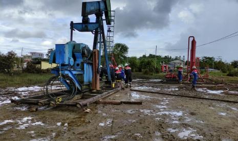 Lokasi semburan lumpur panas dan gas dari salah satu Well Asset 5 milik Pertamina EP yang menyemburkan lumpur sejak Ahad (4/4) siang. 