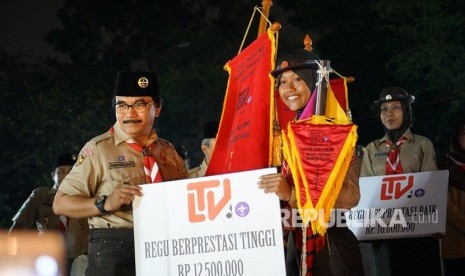 Lomba Karnaval Budaya Peringatan Hari Sumpah Pemuda yang diselenggarakan  Kwartir Nasional (Kwarnas) Gerakan Pramuka di Bumi Perkemahan Pramuka Cibubur, Jakarta Timur, Sabtu (28/10).