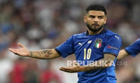 Lorenzo Insigne dari Italia bereaksi pada final UEFA EURO 2020 antara Italia dan Inggris di London, Inggris, Senin (12/7) dini hari WIB.