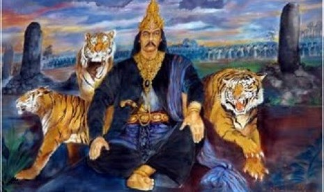 Lukisan Sri Baduga Maharaja atau lebih dikenal dengan nama Siliwangi didampingi tiga harimau