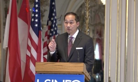 M. Lutfi saat menyampaiakan program capres 01 di USINDO, Amerika Serikat