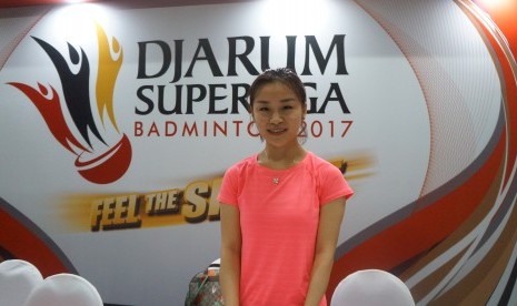 Ma Jin, pemain asal Cina yang disewa PB Djarum di turnamen Djarum Superliga Badminton 2017 di GOR DBL Arena Surabaya 19-26 Februari 2017.