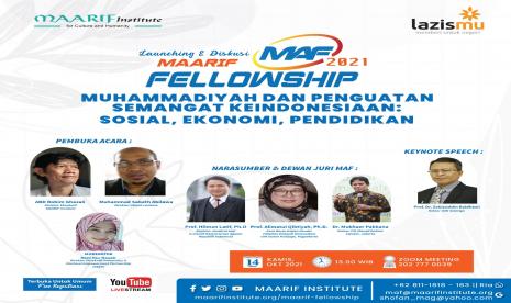 Maarif Institute mencari peneliti muda lewat Maarif Fellowship (MAF) 2021 yang diluncurkan pada Kamis (14/10)..