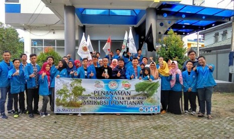 Mahasiswa AMIK BSI Pontianak menanam 1.001 mangrove di Mempawah.  