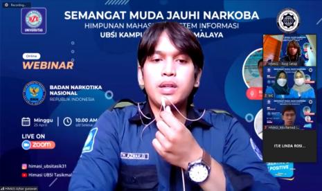 Mahasiswa Himpunan Sistem Informasi (HIMASI) Universitas BSI (Bina Sarana Informatika) Kampus Tasikmalaya mengadakan webinar ‘Semangat Muda Jauhi Narkotika’ bersama Badan Narkotika Nasional (BNN). Kegiatan digelar secara daring melalui Zoom, pada Ahad (25/4).