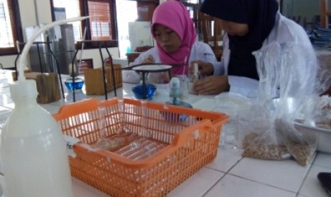 Mahasiswa Prodi Pendidikan IPA, Fakultas MIPA, Universitas Negeri  Yogyakarta (UNY) yang mengkreasikan tepung talas untuk membuat beras  analog. 