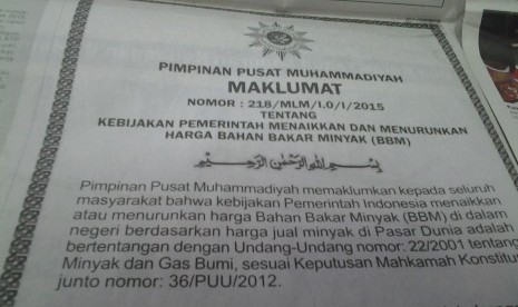 Maklumat Muhammadiyah tentang harga BBM.