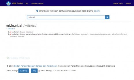 Makna Milenial dalam KBBI Daring. 
