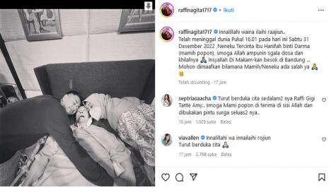 Mami Popon Meninggal. Presenter Raffi Ahmad berduka setelah sang nenek, Mami Popon meninggal dunia, Sabtu (31/12/2022).