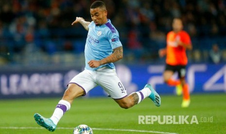 Manchester City Gabriel Jesus mencetak gol pada laga Grup C Liga Champions di Kharkiv, Ukrainia, Kamis (19/1) dini hari.