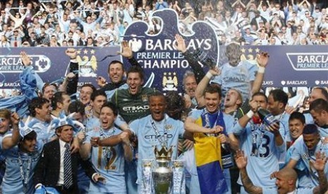 Manchester City juara Liga Primer Inggris musim 2013/2014.