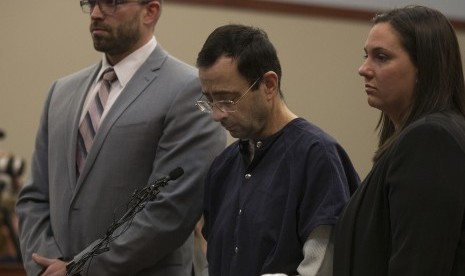 Mantan dokter tim senam Amerika Serikat Larry Nassar pada persidangan kasus pelecehan seksual di Michigan, Amerika Serikat, 24 Januari 2018. 