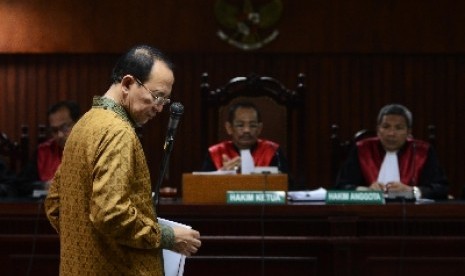 Mantan Menag Suryadharma Ali di Pengadilan Tipikor, Jakarta, Senin (7/9).