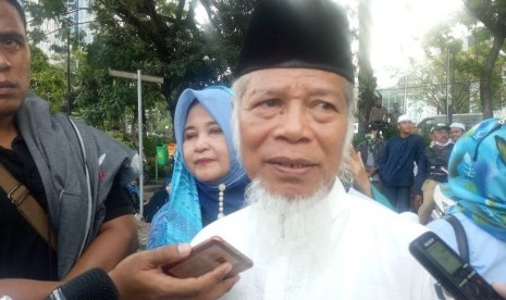 Mantan penasehat KPK dan juga koordinator lapangan (korlap) aksi massa, Abdullah Hehamahua, saat ditemui di kawasan patung kuda, Jalan Medan Merdeka Barat, Jakarta Pusat, Selasa (18/6).